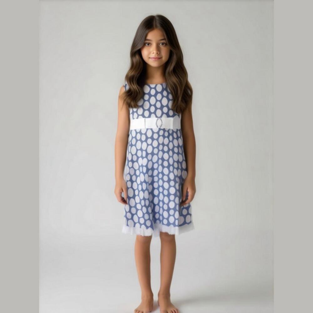 Sweet‎ Heart Rose Girls Dress Size 6X Blue White Polka Dot Woven Pique